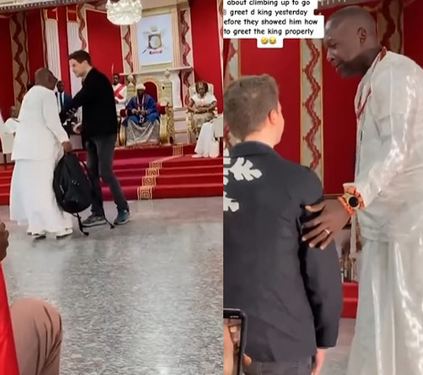 Moment a Caucasian man attempted to walk up to the Olu of Warri to shake hands with him (video)