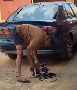Yahoo boy breaks laptop in anger after years of hustle without earning