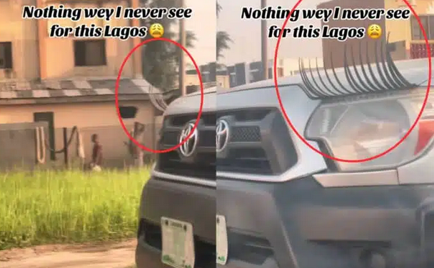 Car with eyelashes spotted on Lagos road (video)