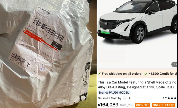 Man calls out online store after ordering car for N164K only to receive wrapped parcel