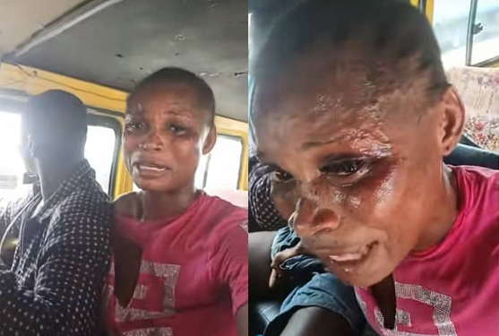 Danfo driver in tears after passenger assaults her for stopping him from stealing bus battery