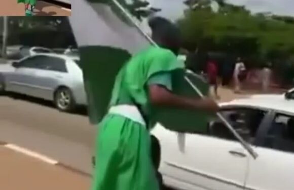 Flag Boy Arrested While Protesting Against “Hunger” In Abuja (Video)