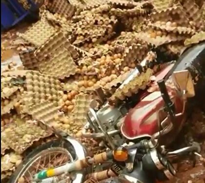 Careless Bike Rider Destroys Crates Of Eggs (Photos, Video)
