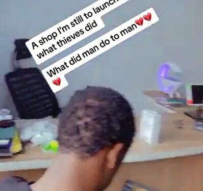 Young Nigerian Entrepreneur In Pain After Thieves Ransacked Yet-To-Launch Shop