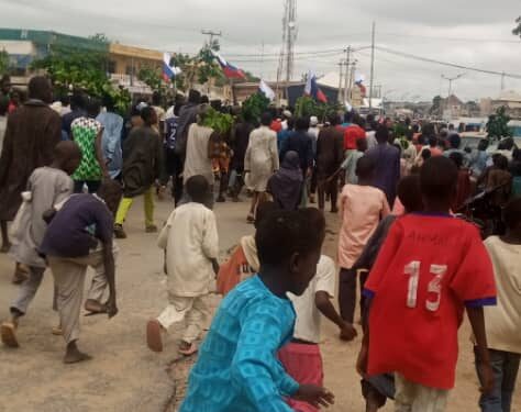 Police Teargas Protesters Waving Russian Flag In Katsina