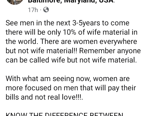 “In The Next 3-5 Years There Will Be Only 10% Of Wife Material In The World” – Lady
