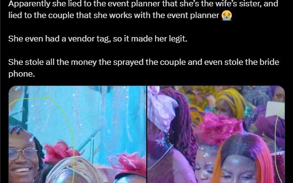 Lady Accused Of Stealing At A Wedding After Deceiving Guests & Couple (Photos)