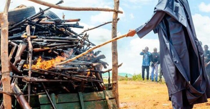 Photo Of National Security Adviser, Ribadu Burning Seized Illegal Arms