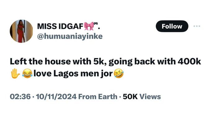 Lady Brags: ‘I Make ₦400k From Lagos Men In One Day’ (Photo)