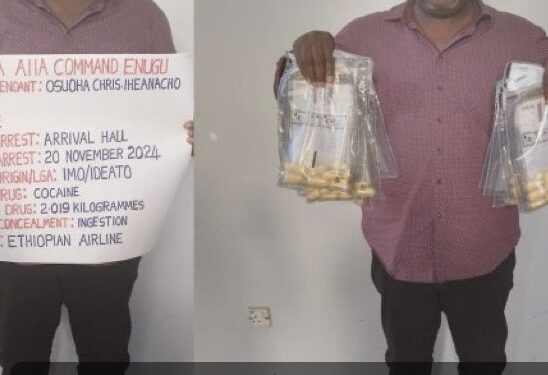 50-Year-Old Man Arrested At The Airport For Ingesting 90 Wraps Of Cocaine