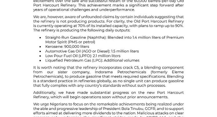 Port Harcourt Refinery: NNPC Addresses Misleading Claims