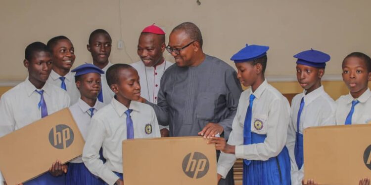 Peter Obi Visits St Augustine College, Mayo-Belwa, Adamawa, Donates 10 Laptops