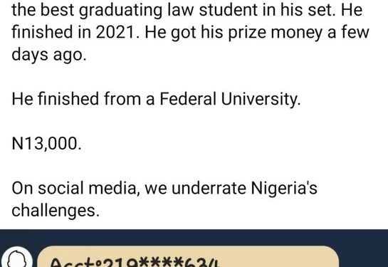 Nigerians React To The Prize Money Given To Best Graduating Law Student