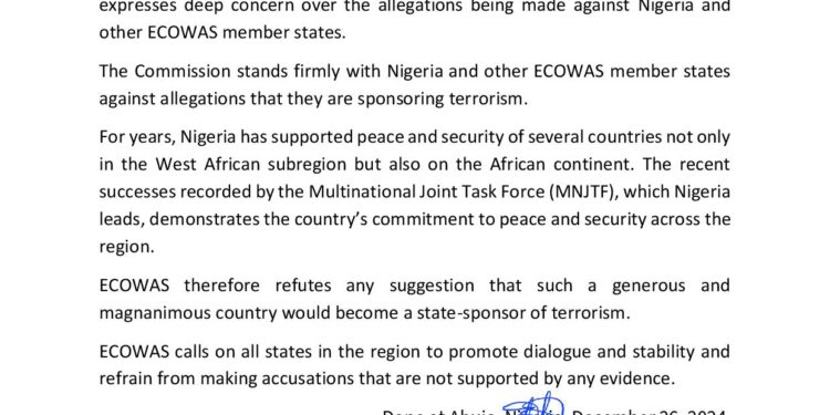 ECOWAS Stands By Nigeria And Other Member States Against Niger’s Allegations