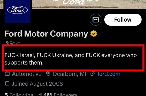 Ford X Account Hacked, Calls Israel “A Terrorist State”