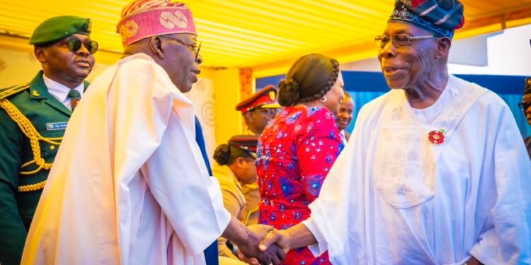 President Tinubu Meets Jonathan & Obasanjo At Mahama’s Swearing-In Ceremony (Photos)
