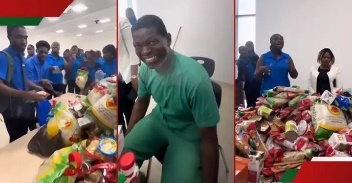 Sweet Moment As University Students Surprise Cleaner With Foodstuffs (Photos)