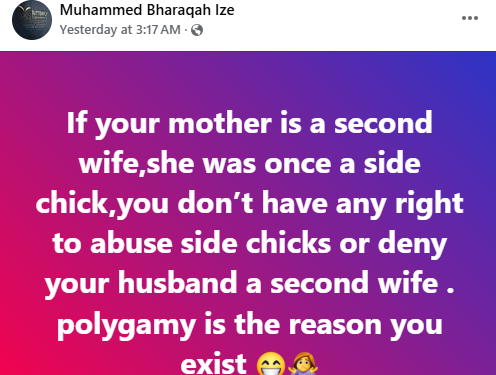 If Your Mother Is A Second Wife, She Was Once A Side Chick – Nigerian Lady Says