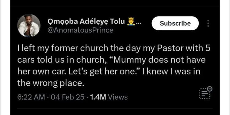 Man Quits Church As Pastor Tells Congregation To Contribute Money For Wife