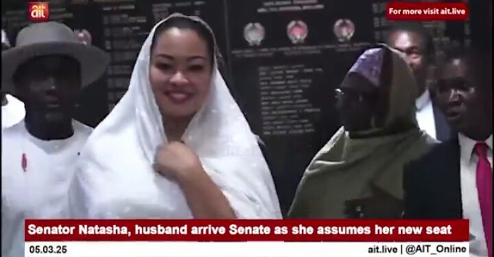 Natasha Akpoti Kisses Husband At NASS Complex, Assumes New Seat (Photos)