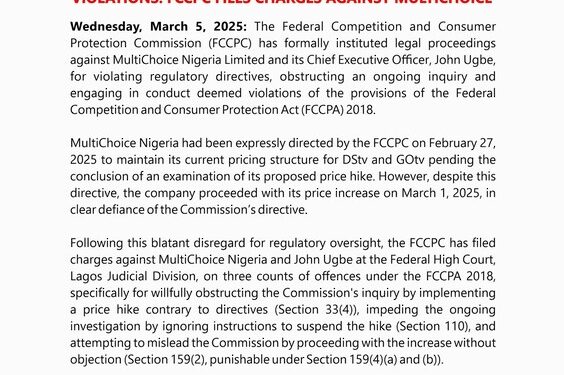 Violations: FCCPC Files Charges Against Multichoice