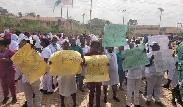 Nurses Protest In Abakaliki After A Patient’s Relative Flogged Nurse Mercilessly