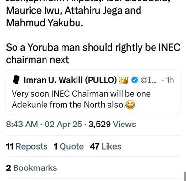 Hamma Hayatu Wants A Yoruba Man As Next INEC Chairman