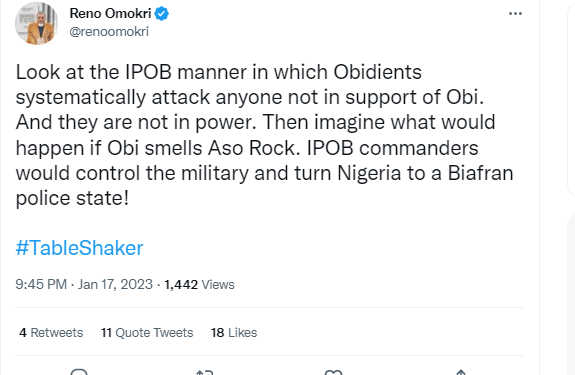 Reno Omokri: If Obi Wins, IPOB Would Control The Nigerian Military