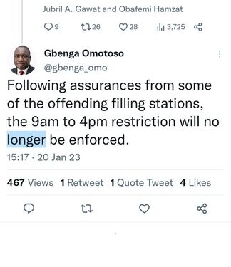 LASG Reverse Itself On Filling Stations Operating Between 9am And 4pm