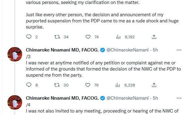 Chimaroke Nnamani Reacts To His Suspension By PDP