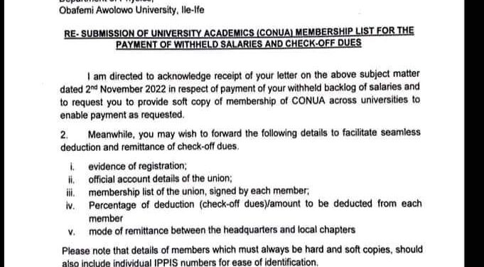 FG Requests CONUA Members’ Details For Salary Payment