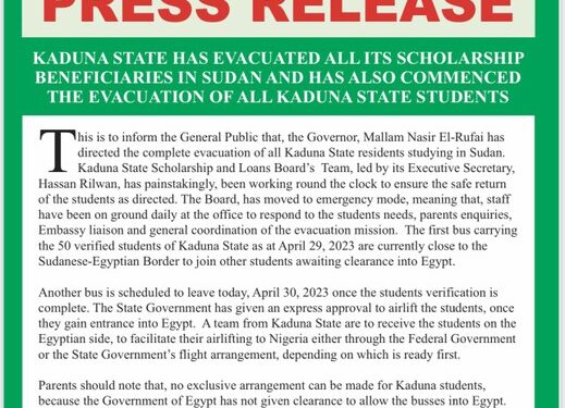 Kaduna Govt Evacuates Scholarship Beneficiaries In Sudan