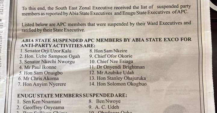 Anti-party: South East APC Ratifies Suspension/expulsion Of Erring Members