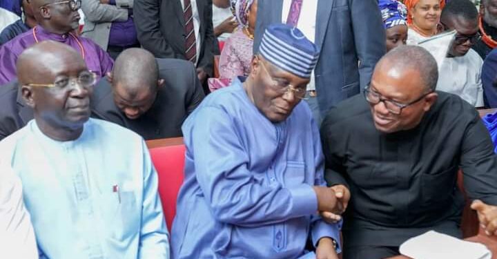 Peter Obi Meets Atiku Abubakar At Gov. Diri Father’s Funeral