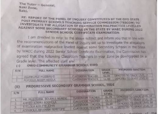 WAEC: Oyo Demotes 6 Teachers Over Examination Malpractice