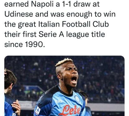 Peter Obi Hails Osimhen’s Serie A Triumph With Napoli 