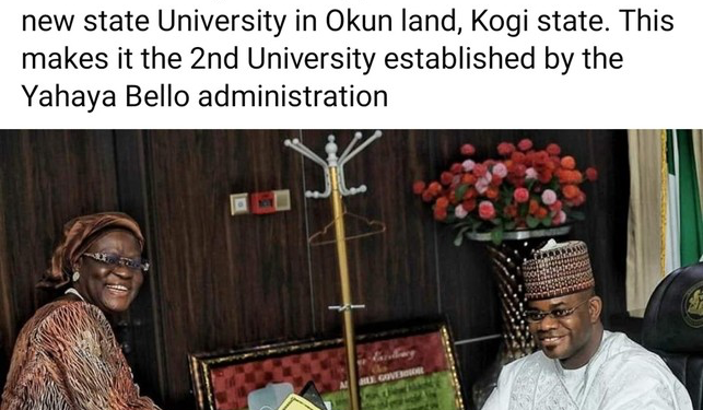 Yahaya Bello Led Kogi Government Approves Establishment Of Second University
