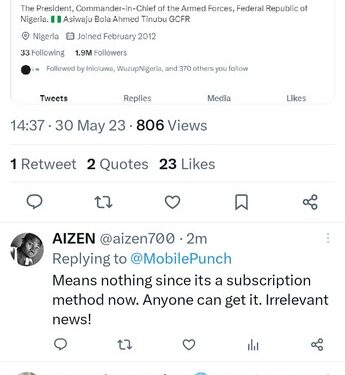 Twitter Removes Tinubu’s Verification Badge