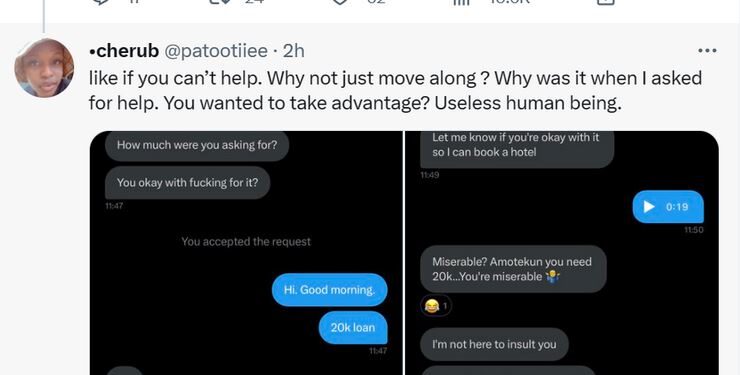 Nigerian Lady Calls Out Man Who Asked Her To Have S3x With Him For A N20k Loan