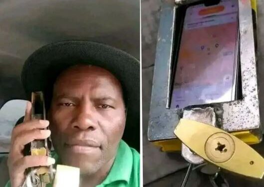 Nigerian Man Shows Off His New ‘Invention’ In A Bid To Keep His Phone Safe (Photos)