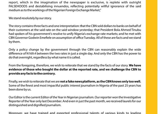 Devaluation: ‘We Stand By Our Story’, Daily Trust Replies CBN 