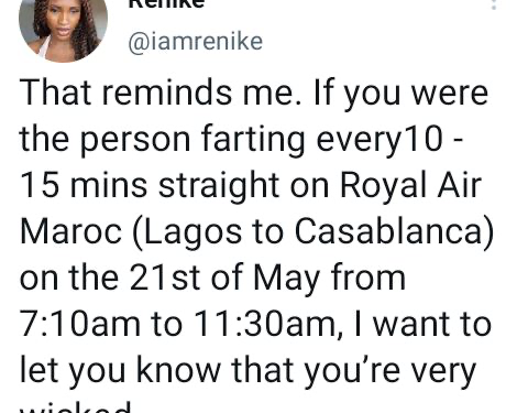 You Are Very Wicked – Nigerian Lady Calls Out Passenger Who Kept Farting On Lagos-Casablanca Flight