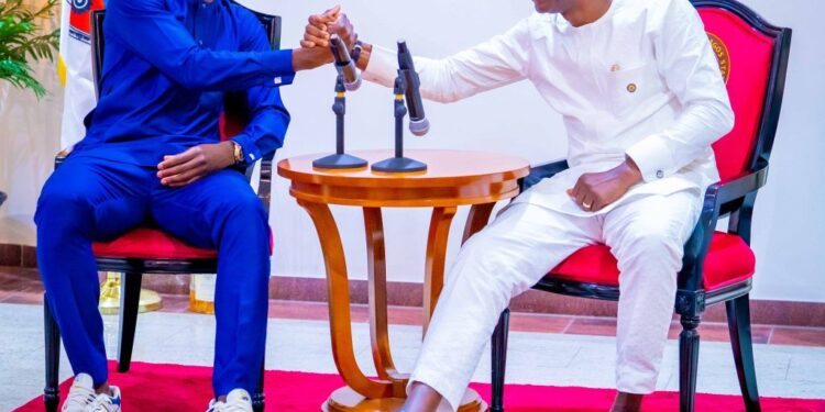 Governor Sanwo-Olu Hosts Arsenal Superstar, Saka In Lagos, Receives Signed Jersey (Photos)