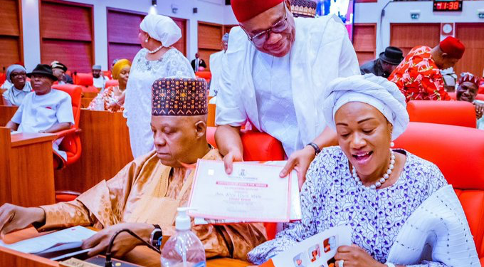 Photo of Orji Kalu, Shettima And Remi Tinubu at 9th Senate Valedictory Session