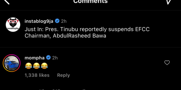 Mompha’s Reaction To Bawa, EFCC Chairman’s Sack 