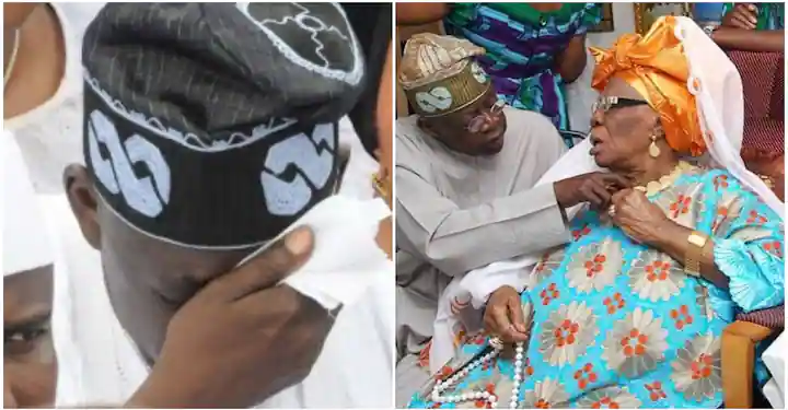 Emotional Photo Of President Tinubu Crying After His Mother’s Death 10 Years Ago 