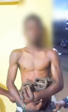 Police Arrest Young Man While Removing Iron Fasteners From The Agege Rail Track (Video)