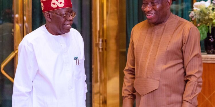 President Tinubu Receives Former President Goodluck Jonathan at the State House (Photo)