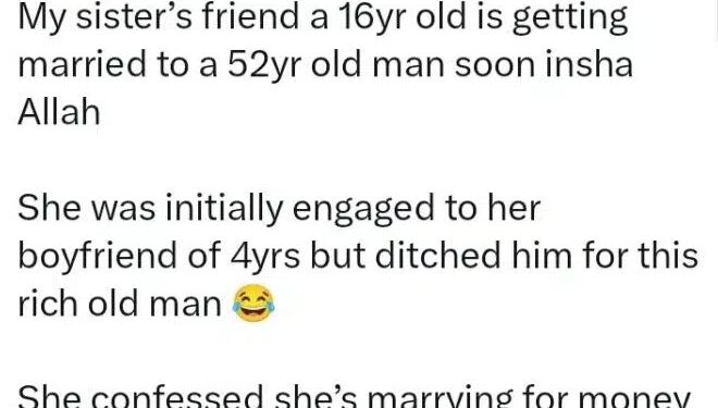 16-year-old Girl Reportedly Dumps Boyfriend Of 4 years To Marry 52-year-old Man