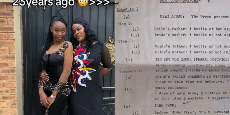 Lady in awe as she sees her mom’s bride price list from 23 years ago, photos trend
